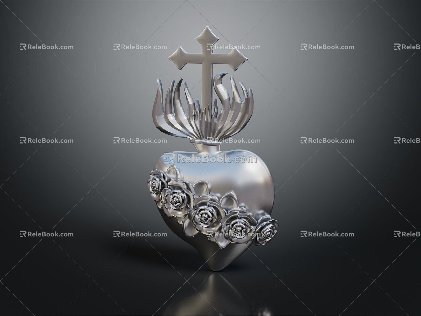 Modern Pendant Silver Rose Rose Heart Heart Pendant 3d model