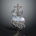 Exquisite Heart Shaped Silver Jewelry With Cross Top And Rose Ornaments Design