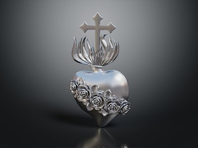 Modern Pendant Silver Rose Heart Pendant 3d model