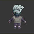 Chibi Ninja Game Character With Silver White Hair Headband Green Vest And Back Sword