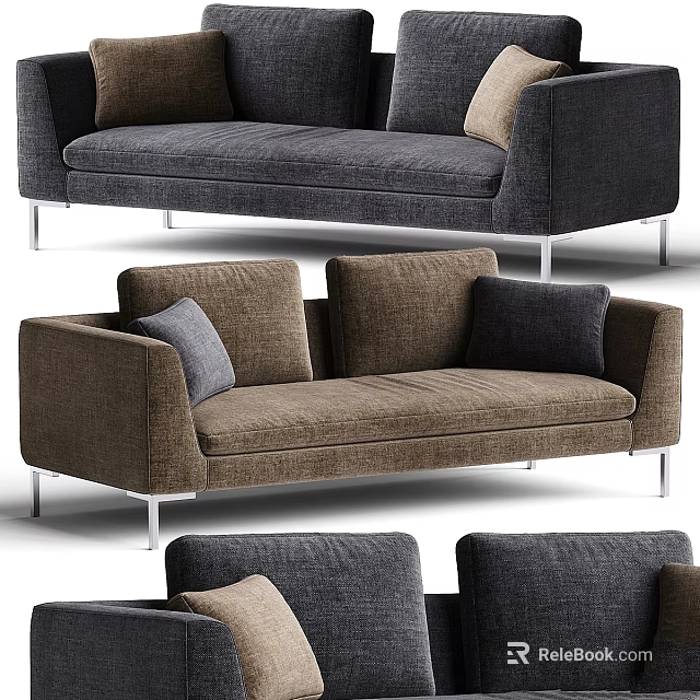 Modern Fabric Sofas In Different Colors With Cushions And Metal Legs 3d model