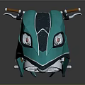 Turquoise Motorcycle with Brown Seat Streamlined Body and Unique Headlight Design
