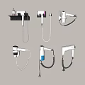 Various Styles Of Wall Mounted Hair Dryers With White And Black Designs For Home Bathroom