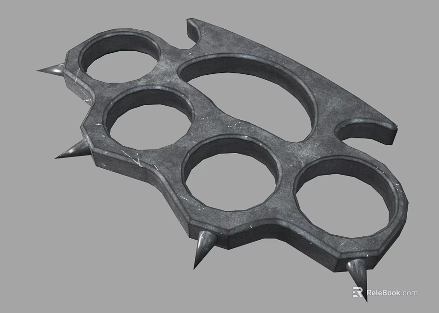Metal Knuckle Weapon With Multiple Finger Holes And Sharp Spikes Design 3d model