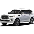 White Infiniti QX80 Full Size Luxury SUV with Bold Front Grille and Alloy Wheels Design