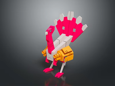 Mechanical Turkey Character With Colorful Geometric Body And Standing Pose Design 3d model