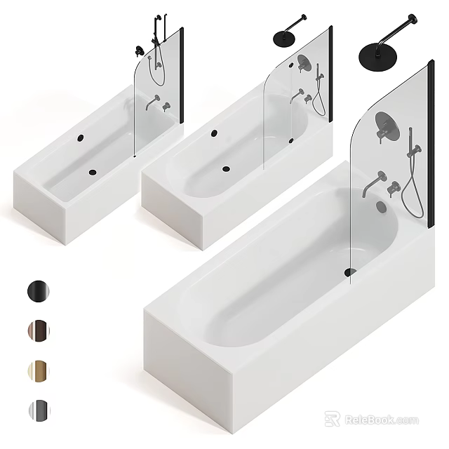 Modern White Freestanding Bathtub With Glass Shower Screen And Color Options 3d model 
