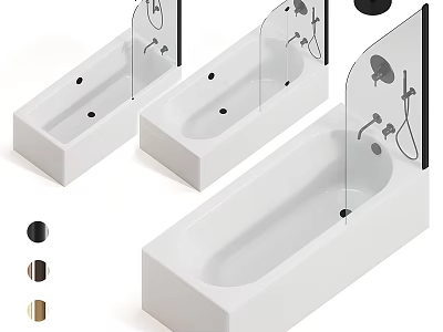 Modern White Freestanding Bathtub With Glass Shower Screen And Color Options 3d model