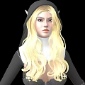 Woman in modern nun habit with high slit and gold accents shown from multiple angles