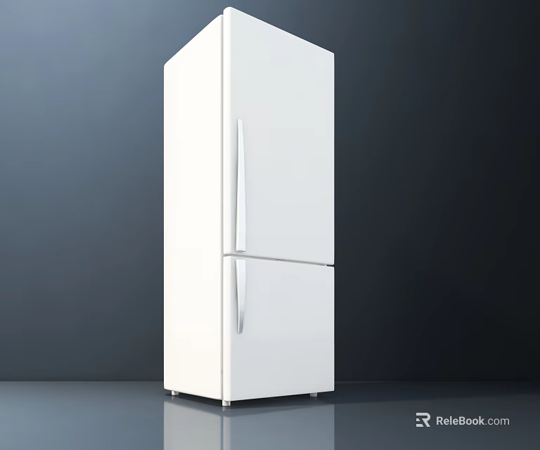 White Double Door Refrigerator Freezer with Sleek Surface Modern Minimalist Design on Dark Background 3d model 