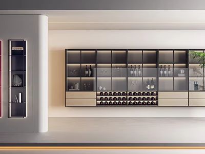 Modern Elegant Wine Cabinet With Glass Display Shelves Wine Bottles And LED Lighting 3d model