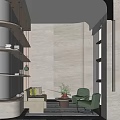 Modern Lounge Area Interior With Sofa Green Chairs Bookshelves and Large Windows