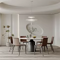 Modern Restaurant Interior Design With Round Dining Table Pendant Light And Green Plants