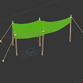 Simple Outdoor Tent With Canvas Material And Wooden Support Poles