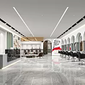 Modern Hair Salon Interior Design With Arched Mirrors Styling Chairs And Shiny Marble Floor