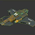 Detailed Cosmic Spaceship Model With Metallic Blue Orange Wings And Thrusters