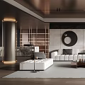 Modern Elegant Living Room Interior With Spacious Sofa Coffee Table And Round Wall Art