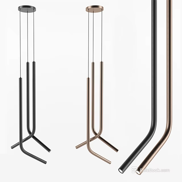 Modern Minimalist Pendant Lights With Black And Copper Linear Metal Design 3d model 