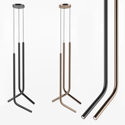 Modern Minimalist Pendant Lights With Black And Copper Linear Metal Design 3d model