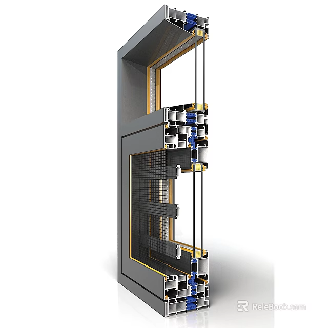 Detailed Aluminum Window Structure Cross Section With Glass And Hardware Components 3d model 