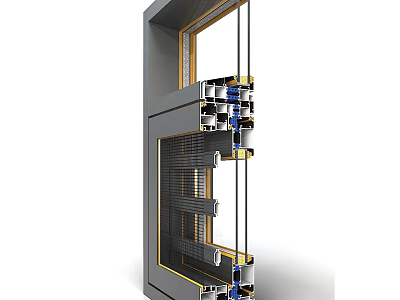 Detailed Aluminum Window Structure Cross Section With Glass And Hardware Components 3d model