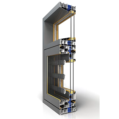 Detailed Aluminum Window Structure Cross Section With Glass And Hardware Components 3d model