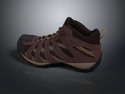 Brown Beige Hiking Shoes Lace Up Mesh Upper Durable Rubber Sole Outdoor Sports 3d model