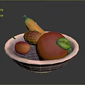 Fresh Mixed Fruits in White Bowl Featuring Banana Peach Kiwi and Apricots