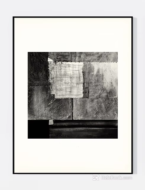 Black And White Abstract Artwork With Textured Geometric Patterns And Frame 3d model