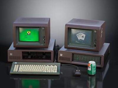 Vintage Computer Setup With Monitors Towers Keyboard Mouse And Drink Can 3d model