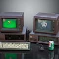 Vintage Computer Setup With Monitors Towers Keyboard Mouse And Drink Can