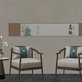 Chinese Style Leisure Sofa Set with Wooden Frame Green Cushions and Decorative Painting