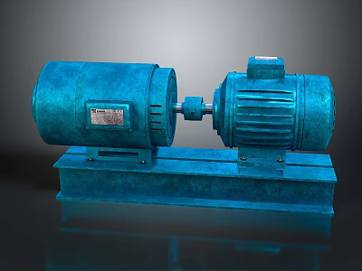 Blue Electric Motor Equipment With Connected Cylindrical Parts On Base 3d model