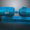 Blue Electric Motor Equipment With Connected Cylindrical Parts On Base
