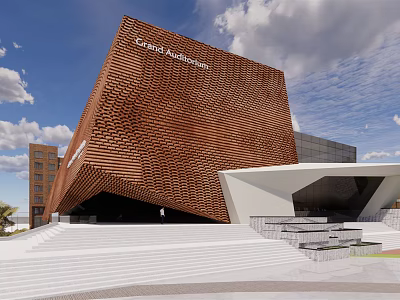 Lillehammer Art Museum Building Modern Architectural Design With Geometric Brown Facade And Stairs 3d model