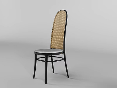 Modern Stylish Dining Chair With Rattan Backrest Black Frame And White Seat 3d model