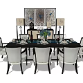 Elegant Dining Table Set With Chairs Tableware Wine Glasses And Wall Art
