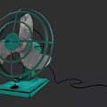 Teal Air Conditioner Fan with Metal Grille Square Base and Gray Blades