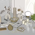 Neutral Toned Decorative Ornament Combination With Vases Candles Plants Books And Glassware