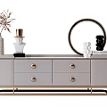 Elegant Modern TV Stand With Marble Top Metal Frame Drawers And Decorative Vases