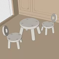 Simple White Round Kids Table and Chair Set with Circular Backrest Holes