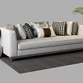 Modern White Sectional Sofa With Multiple Patterned Pillows Side Table And Green Plant 3d model