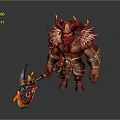 Horned Demon Warrior With Red Beard Ornate Armor Feathered Shoulders And Battle Axe