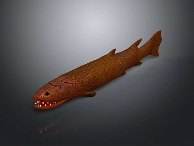 Brown Fish Model With Hair Like Body Texture And Open Mouth Showing Teeth 3d model