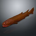Brown Fish Model With Hair Like Body Texture And Open Mouth Showing Teeth
