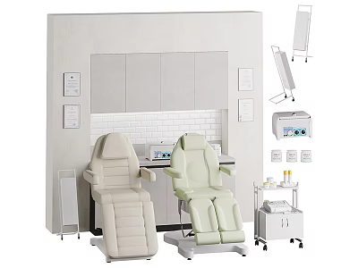 Modern Beauty Salon Interior With Comfortable Treatment Beds Cabinets And Equipment 3d model