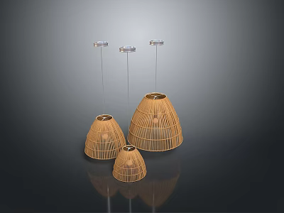 Bamboo Woven Pendant Lamp Combination with Modern Design and Different Sizes for Home Decor 3d model