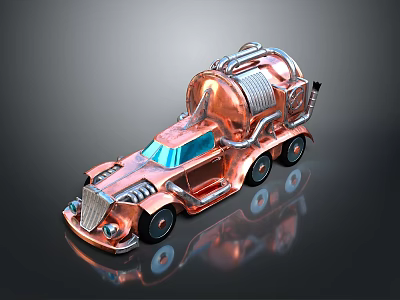 Copper Colored Vintage Style Toy Tanker Truck With Metallic Finish And Dark Background Reflection 3d model