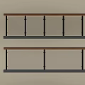Two Parallel Railings Featuring Wooden Handrail Glass Panels Metal Brackets on Light Colored Wall