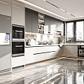 Modern Kitchen Interior Design With Sleek Cabinets Marble Countertop And Large Windows